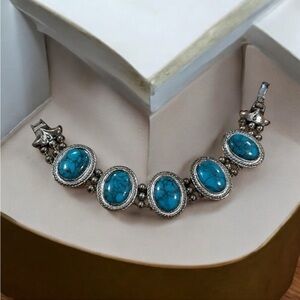 Blue and Silver Turquoise Gemstone Bracelet